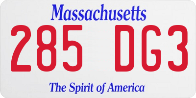 MA license plate 285DG3