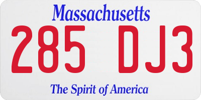 MA license plate 285DJ3