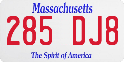 MA license plate 285DJ8