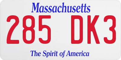 MA license plate 285DK3