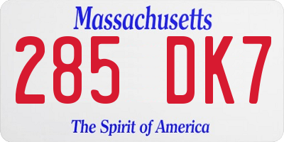 MA license plate 285DK7