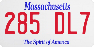 MA license plate 285DL7
