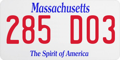 MA license plate 285DO3