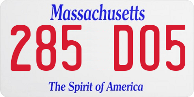MA license plate 285DO5