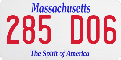 MA license plate 285DO6