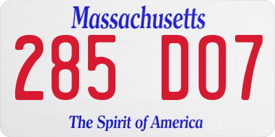 MA license plate 285DO7