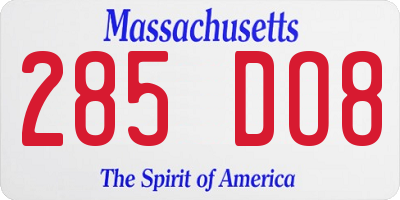MA license plate 285DO8