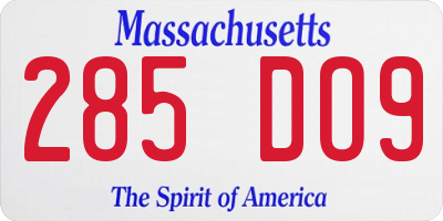 MA license plate 285DO9