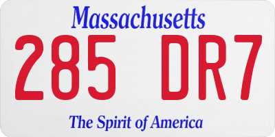 MA license plate 285DR7