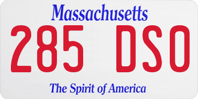 MA license plate 285DS0