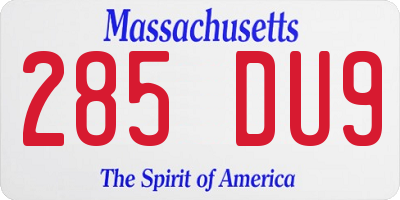 MA license plate 285DU9