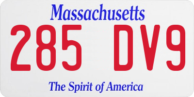 MA license plate 285DV9