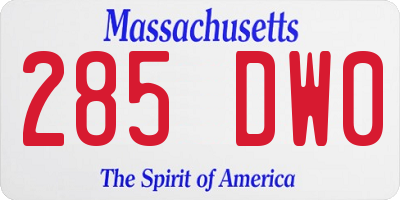 MA license plate 285DW0