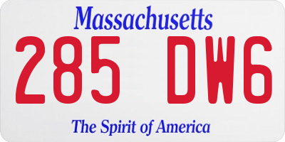 MA license plate 285DW6