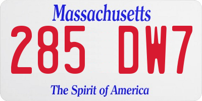MA license plate 285DW7
