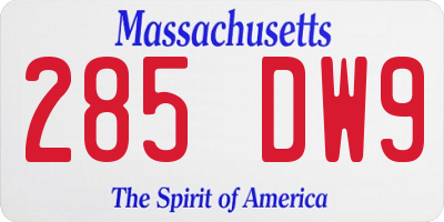MA license plate 285DW9