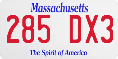 MA license plate 285DX3