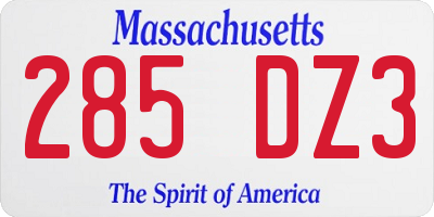 MA license plate 285DZ3