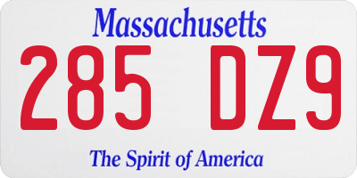 MA license plate 285DZ9