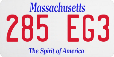 MA license plate 285EG3