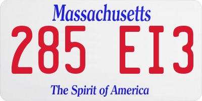 MA license plate 285EI3