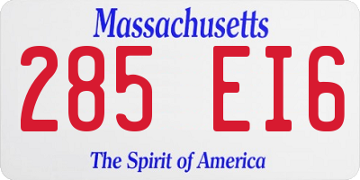MA license plate 285EI6