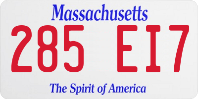 MA license plate 285EI7