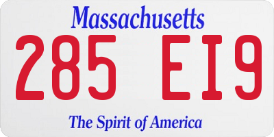 MA license plate 285EI9