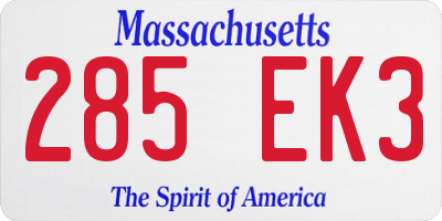 MA license plate 285EK3
