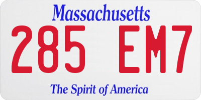 MA license plate 285EM7