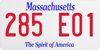 MA license plate 285EO1