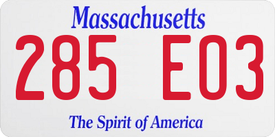 MA license plate 285EO3