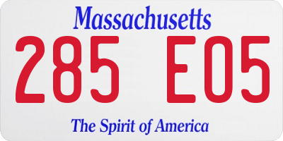 MA license plate 285EO5