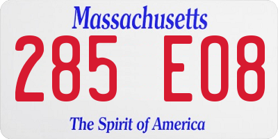MA license plate 285EO8