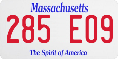 MA license plate 285EO9