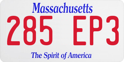 MA license plate 285EP3
