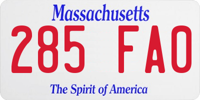 MA license plate 285FA0