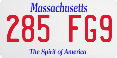 MA license plate 285FG9