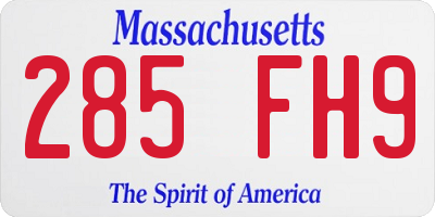 MA license plate 285FH9