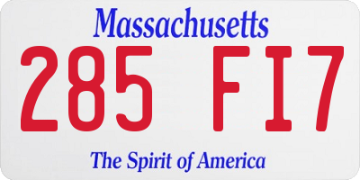 MA license plate 285FI7