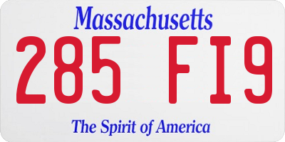 MA license plate 285FI9