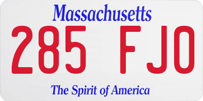 MA license plate 285FJ0