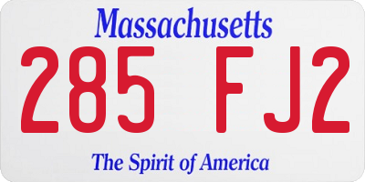 MA license plate 285FJ2