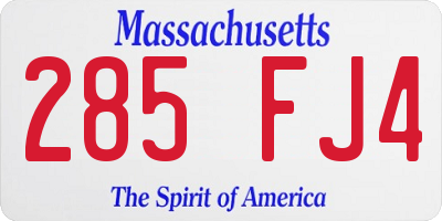 MA license plate 285FJ4