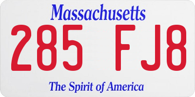 MA license plate 285FJ8
