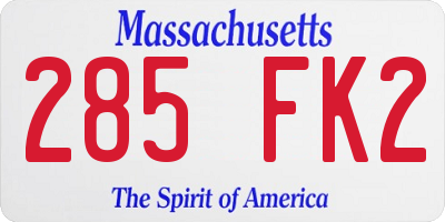 MA license plate 285FK2