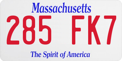 MA license plate 285FK7