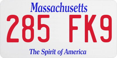 MA license plate 285FK9