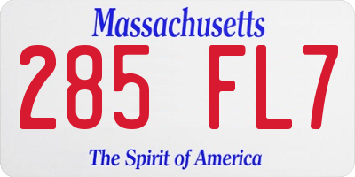 MA license plate 285FL7