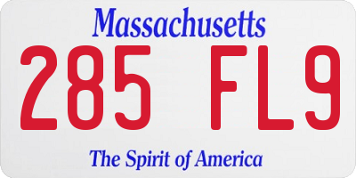 MA license plate 285FL9